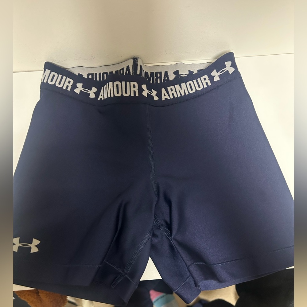 Under Armour Navy Athletic Shorts with Compression Fit - Under Armour Spandex
